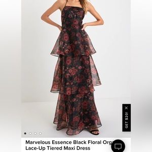 NWT Lulu Black Orange Floral Tiered Maxi Dress